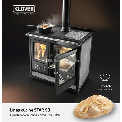 Kuchyňský luxusní výkonný sporák na dřevo Klover STAR 90 CLASIC