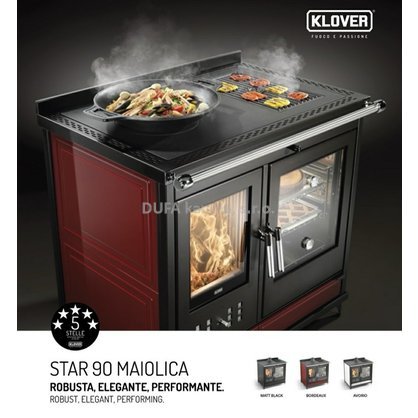 uchyňský luxusní výkonný sporák na dřevo Klover STAR 90 MAIOLICA