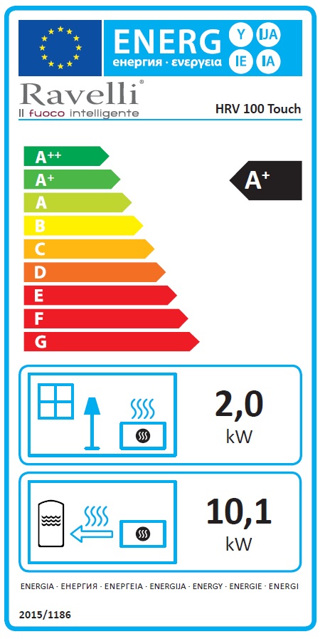 Kamna s výměníkem a zásobníkem Ravelli HRV 100 TOUCH 12/10 kW ZERO otočný  hořák | DUFA kamna